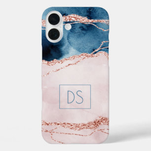 Mystic Elegance   Teal Pink Peach Agate Monogram iPhone 16 Plus Case