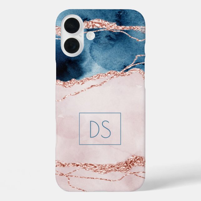 Mystic Elegance | Teal Pink Peach Agate Monogram Case-Mate iPhone Case (Back)