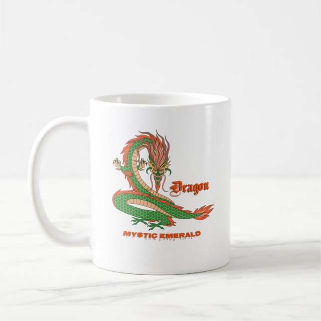 Mystic Emerald Dragon Coffee Mug – Fantasy Creatur (Left)