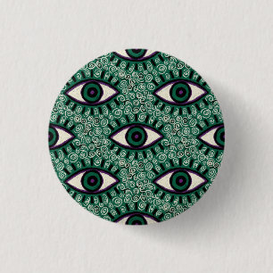 "Mystic Emerald Eyes" - Psychedelic Swirl Seamless 1 Inch Round Button