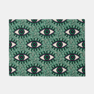 "Mystic Emerald Eyes" - Psychedelic Swirl Seamless Doormat