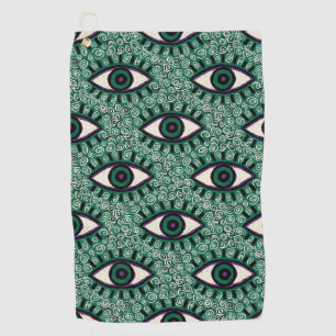 "Mystic Emerald Eyes" - Psychedelic Swirl Seamless Golf Towel