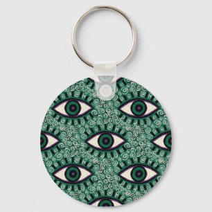 "Mystic Emerald Eyes" - Psychedelic Swirl Seamless Keychain