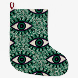"Mystic Emerald Eyes" - Psychedelic Swirl Seamless Large Christmas Stocking