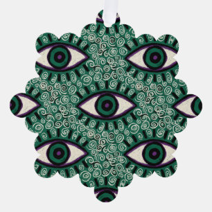 "Mystic Emerald Eyes" - Psychedelic Swirl Seamless Ornament Card