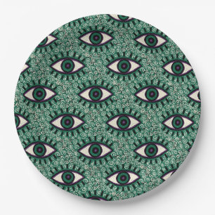 "Mystic Emerald Eyes" - Psychedelic Swirl Seamless Paper Plate