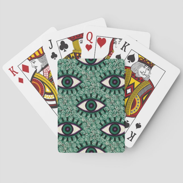 "Mystic Emerald Eyes" - Psychedelic Swirl Seamless Playing Cards (Back)
