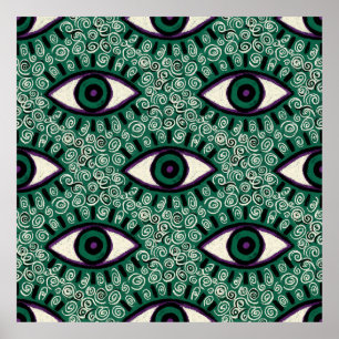 "Mystic Emerald Eyes" - Psychedelic Swirl Seamless Poster