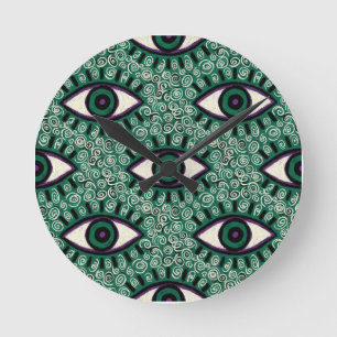 "Mystic Emerald Eyes" - Psychedelic Swirl Seamless Round Clock