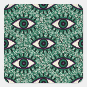 "Mystic Emerald Eyes" - Psychedelic Swirl Seamless Square Sticker