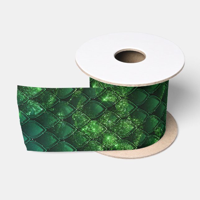 Mystic Emerald Fantasy Green Dragon Scale Pattern Satin Ribbon (Spool)
