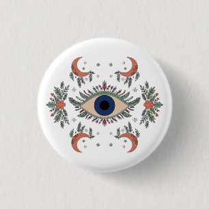 Mystic evil eye and crescent moon celestial 1 inch round button
