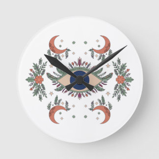 Mystic evil eye and crescent moon celestial round clock