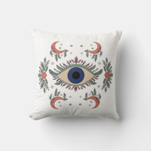 Mystic evil eye and crescent moon celestial throw pillow