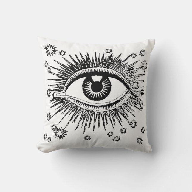 Mystic Eye / Baroque Ornate Design Black on White Throw Pillow (Front)