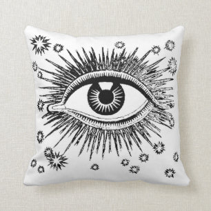 Mystic Eye / Baroque Ornate Design Black on White Throw Pillow