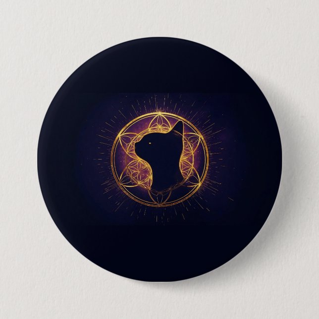 Mystic Feline Within the Sacred Circle 3 Inch Round Button (Front)