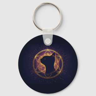 Mystic Feline Within the Sacred Circle Keychain