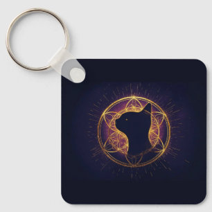 Mystic Feline Within the Sacred Circle Keychain