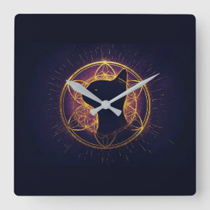 Mystic Feline Within the Sacred Circle Square Wall Clock