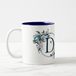 Mystic Floral Monogram Initial - Letter D Two-Tone Coffee Mug