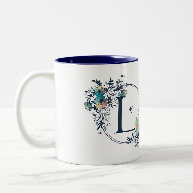 Mystic Floral Monogram Initial - Letter L Two-Tone Coffee Mug (Left)