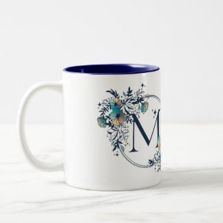 Mystic Floral Monogram Initial - Letter M Two-Tone Coffee Mug