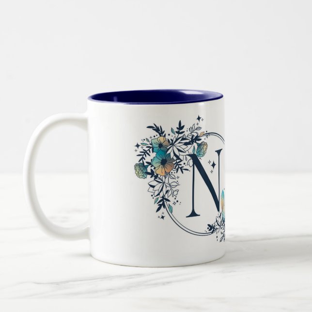 Mystic Floral Monogram Initial - Letter N Two-Tone Coffee Mug (Left)