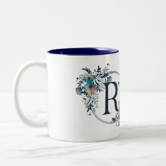 Mystic Floral Monogram Initial - Letter R Two-Tone Coffee Mug