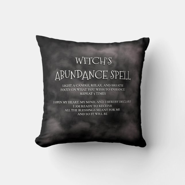 Mystic Fog Black Witch's Abundance Spell Throw Pillow (Front)