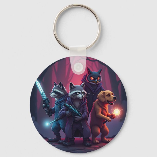 Mystic Forest Animal Warrior Art  Keychain (Front)