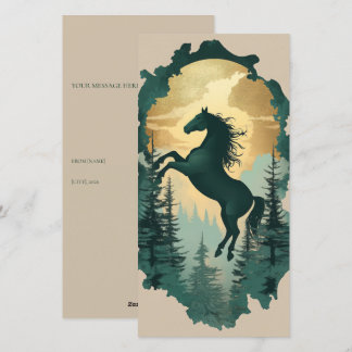 Mystic Forest Horse Gift Tag — Emerald & Gold Holiday Card