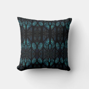 Mystic Forest Mosaic Blue & Black pattern Throw Pillow