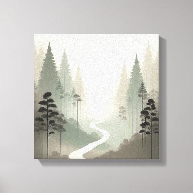 Mystic Forest Path in Soft Fog Minimalism Canvas Print (Front)