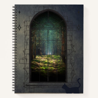 Mystic Forest Portal with Cat – Fantasy Window  Notebook