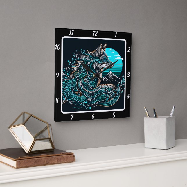 Mystic Fox Above the Valleys Square Wall Clock (Office)