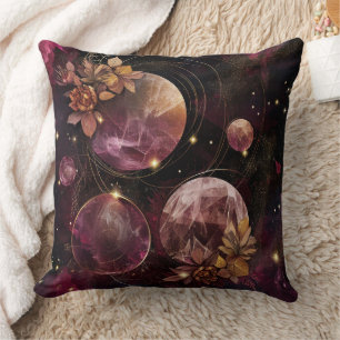 Mystic Galaxy Crystal Planet Purple Space Throw Pillow