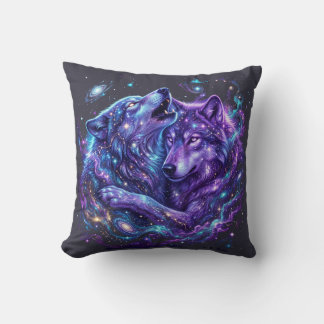 Mystic Galaxy Wolf Hoodie – Blue Cosmic Wolf Art P Throw Pillow