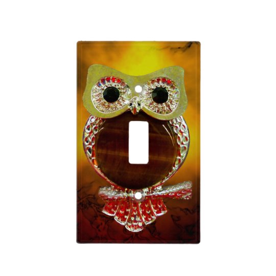 Mystic Glow Gold & Wood Tree Owl Light Switch Cover