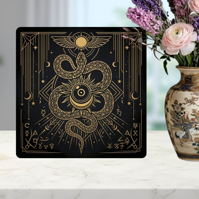 Mystic Gold Snaket Sun Celestial Astrology Art Tile (Creator Uploaded)