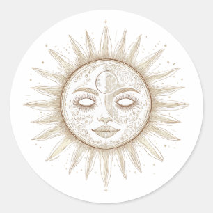 Mystic Golden Sun Face – Celestial Spiritual Classic Round Sticker