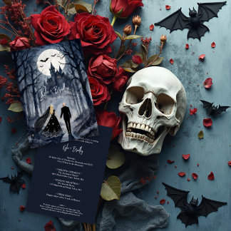 Mystic Gothic Forest Wedding Couple Haunted Castle Invitation