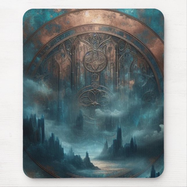 Mystic Gothic Steampunk Art - Blue Copper Patina  Mouse Pad (Front)