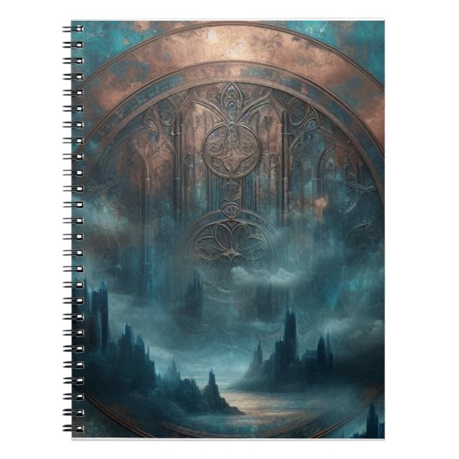 Mystic Gothic Steampunk Art - Blue Copper Patina  Notebook (Front)