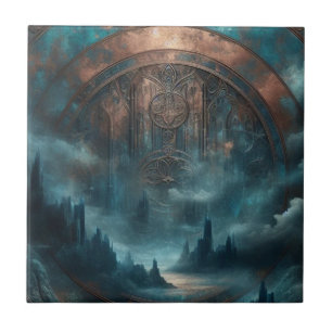 Mystic Gothic Steampunk Art - Blue Copper Patina Tile