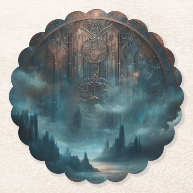 Mystic Gothic Steampunk - Blue Copper Patina  Paper Coaster (Front)