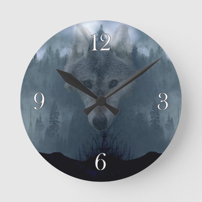 Mystic Grey Wolf Spirit Wildlife Art Horloge (Recto)