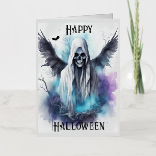 Mystic Halloween Ghost - Gothic Watercolor Art     Foil Greeting Card