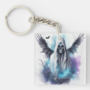 Mystic Halloween Ghost Gothic Watercolor Art Keychain