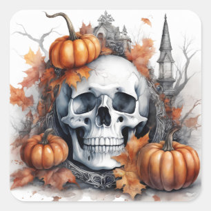 Mystic Halloween Gothic Skull Art - Enchanting  Square Sticker